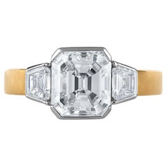 GIA 3,75CT Nachlass Vintage Smaragd-Diamant-Verlobungsring mit 3 Steinen, Wed Pl, 18KYG