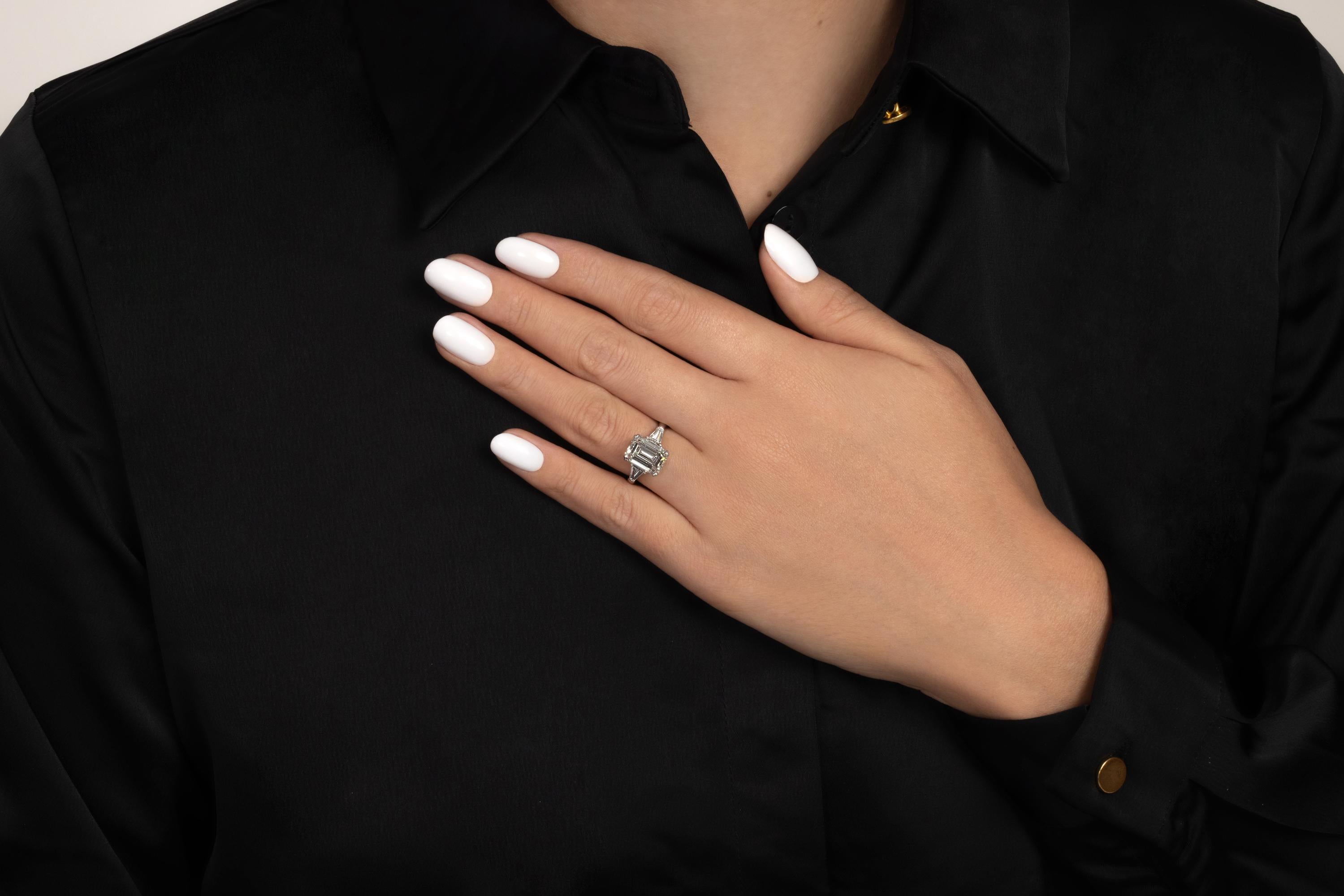 GIA 3.75ctw Estate Vintage Emerald Cut Diamond 3Stone Engagement Wedding Ring WG 6