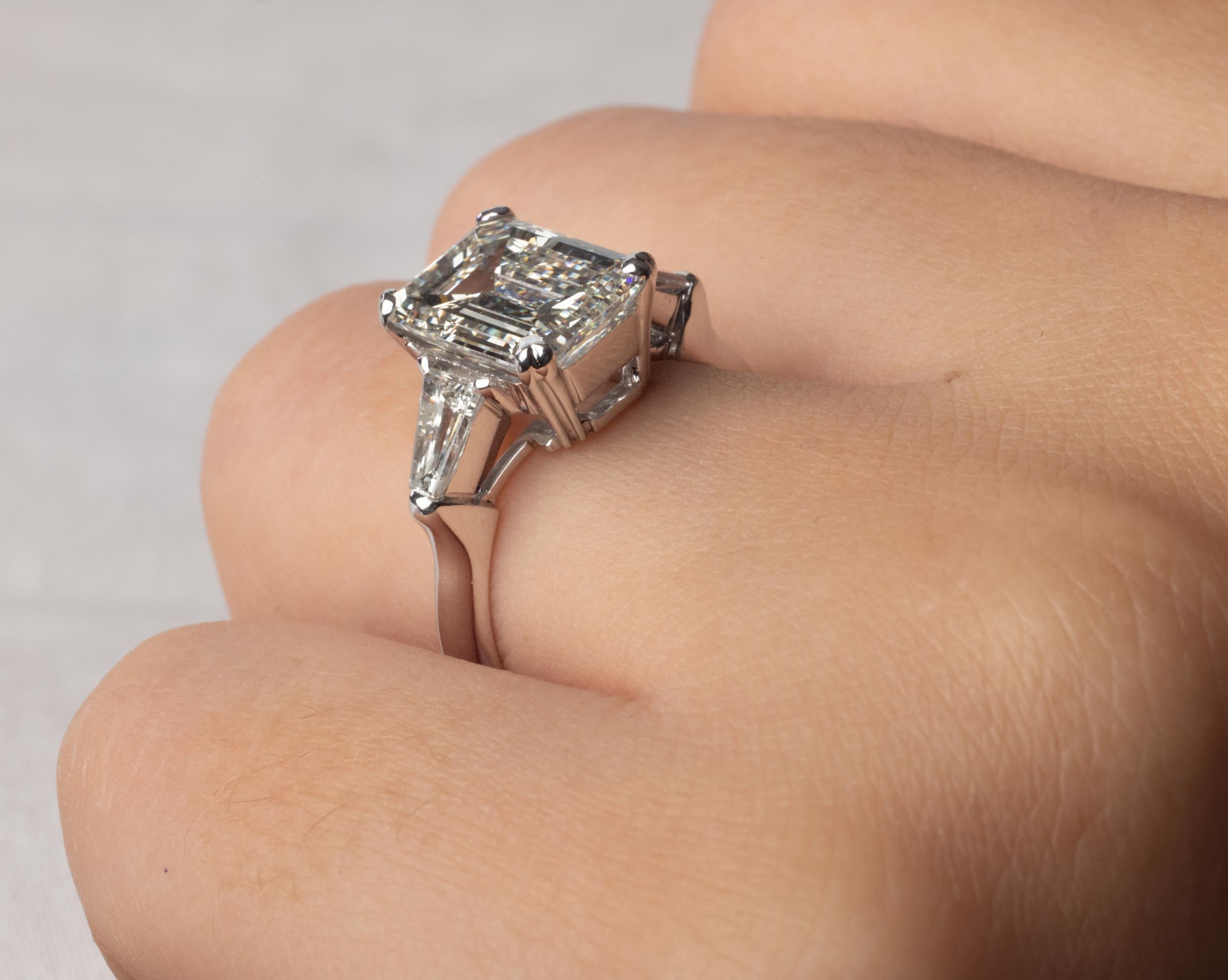 GIA 3.75ctw Estate Vintage Emerald Cut Diamond 3Stone Engagement Wedding Ring WG 7