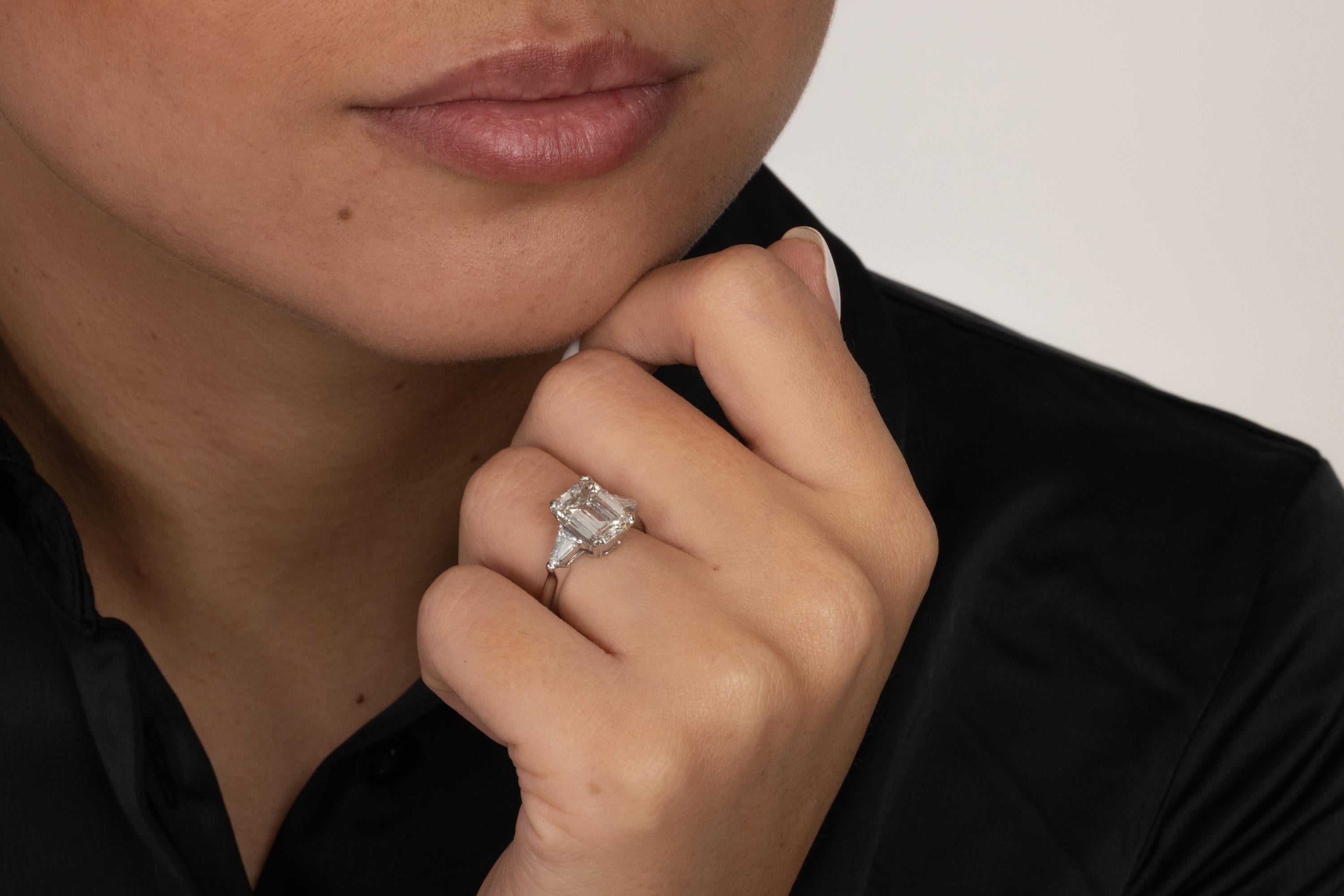 GIA 3.75ctw Estate Vintage Emerald Cut Diamond 3Stone Engagement Wedding Ring WG 9