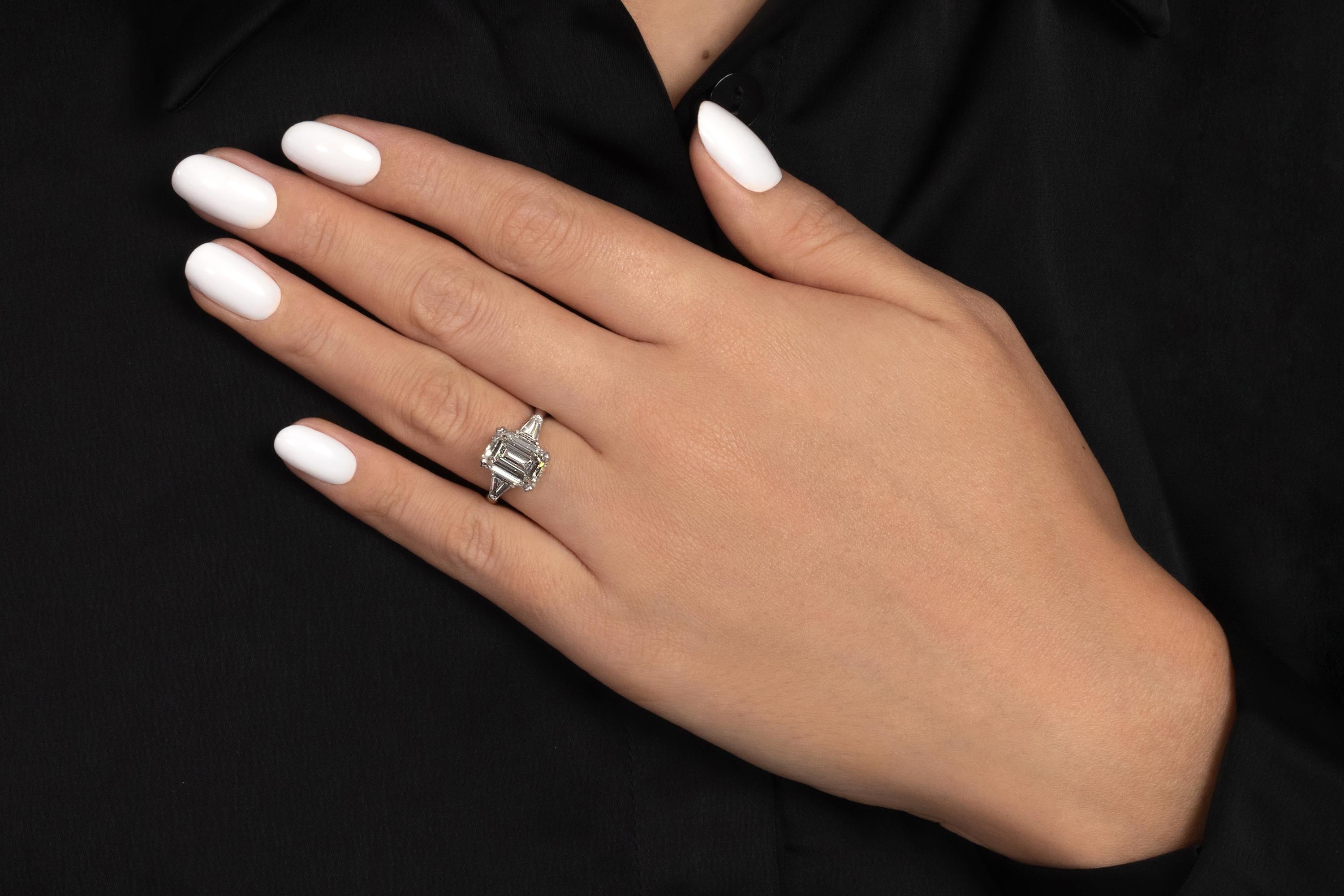 GIA 3.75ctw Estate Vintage Emerald Cut Diamond 3Stone Engagement Wedding Ring WG 10