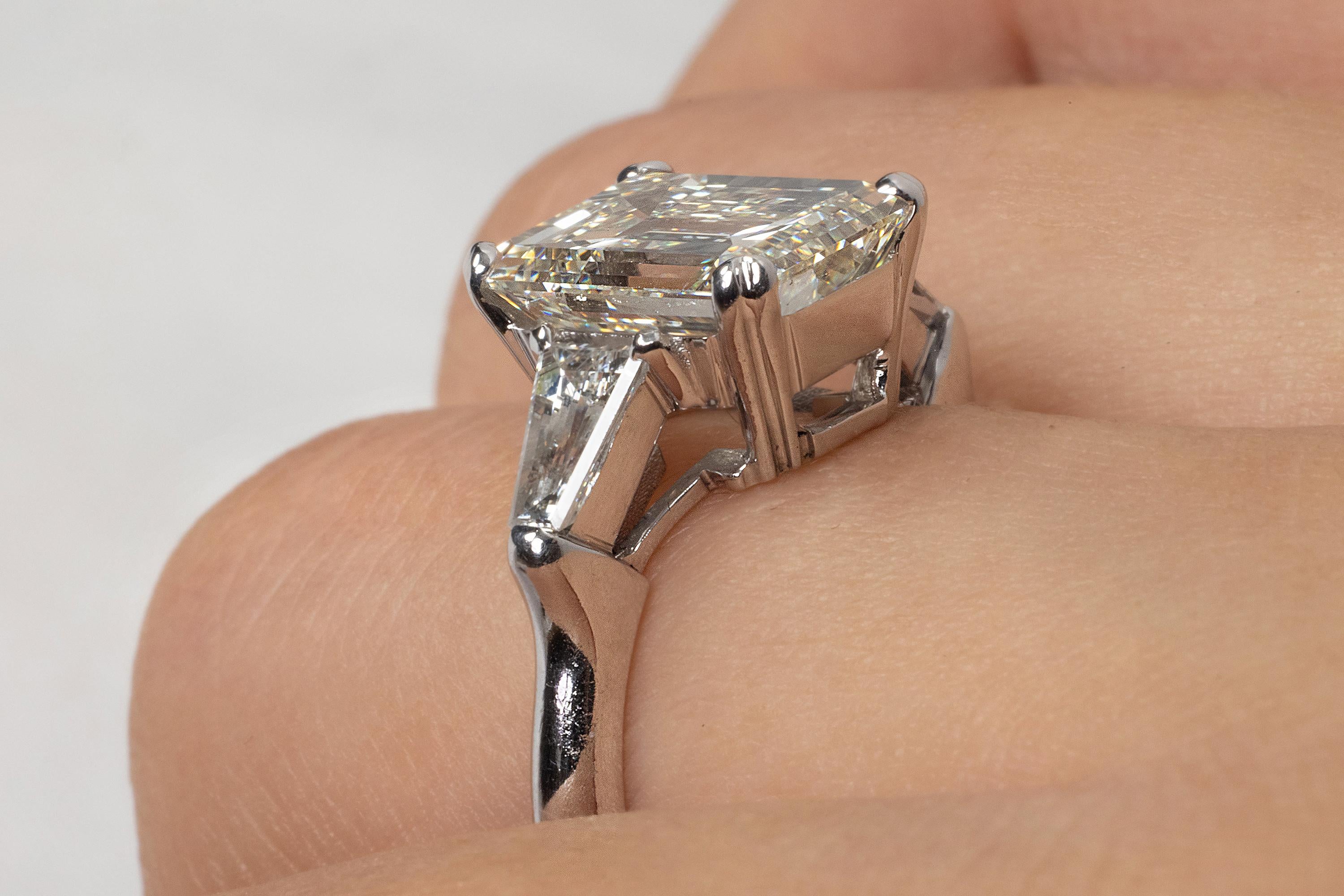 GIA 3.75ctw Estate Vintage Emerald Cut Diamond 3Stone Engagement Wedding Ring WG 11
