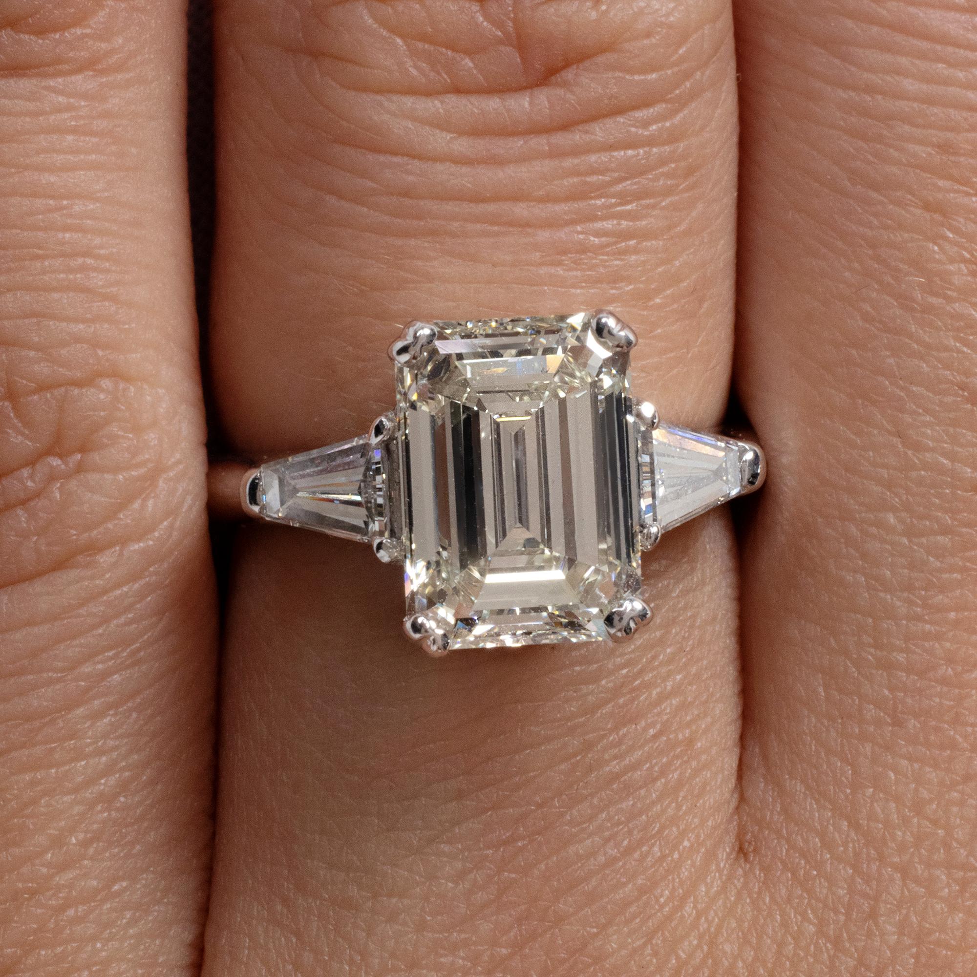 GIA 3.75ctw Estate Vintage Emerald Cut Diamond 3Stone Engagement Wedding Ring WG 8