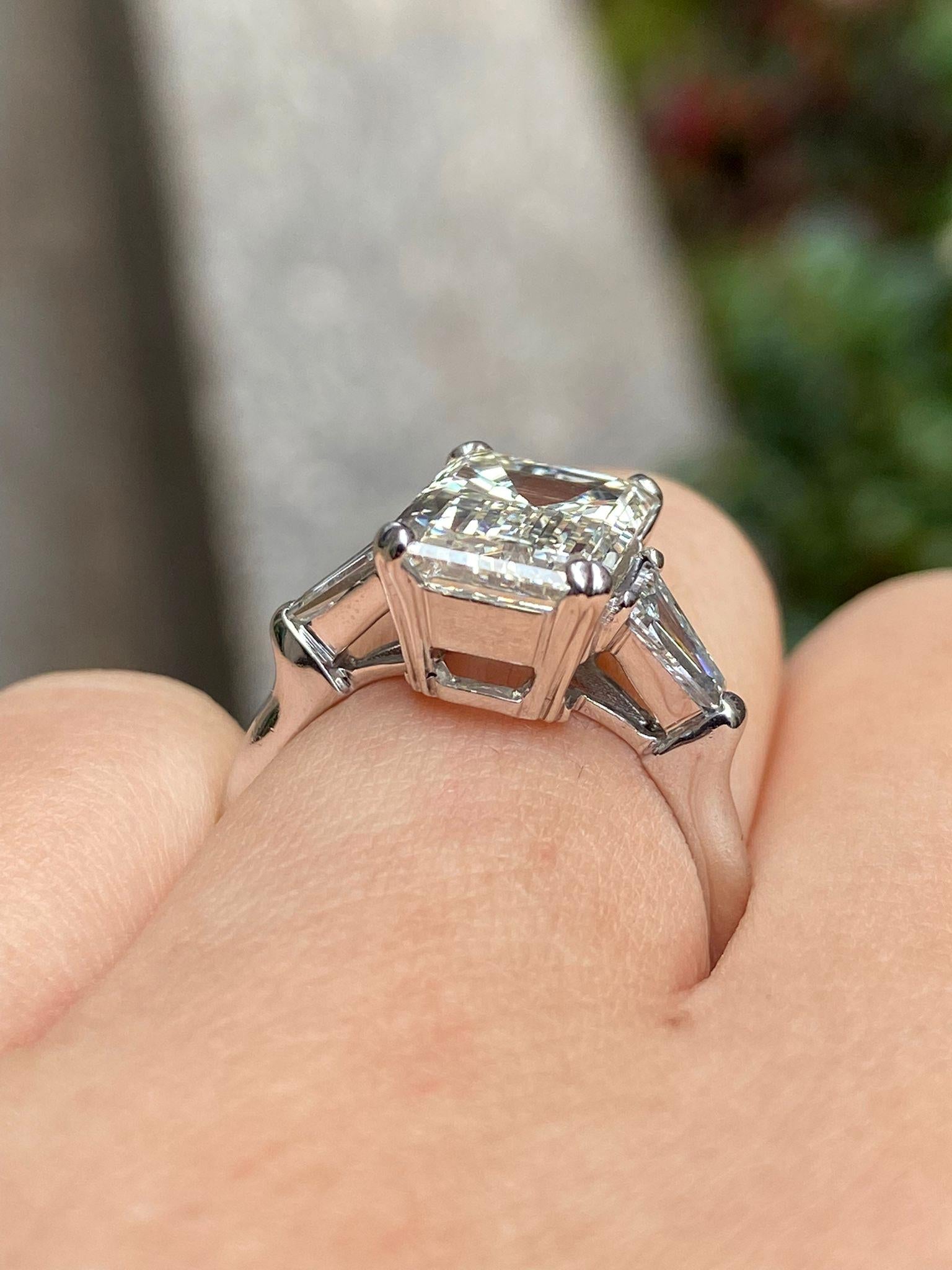 GIA 3.75ctw Estate Vintage Emerald Cut Diamond 3Stone Engagement Wedding Ring WG 13
