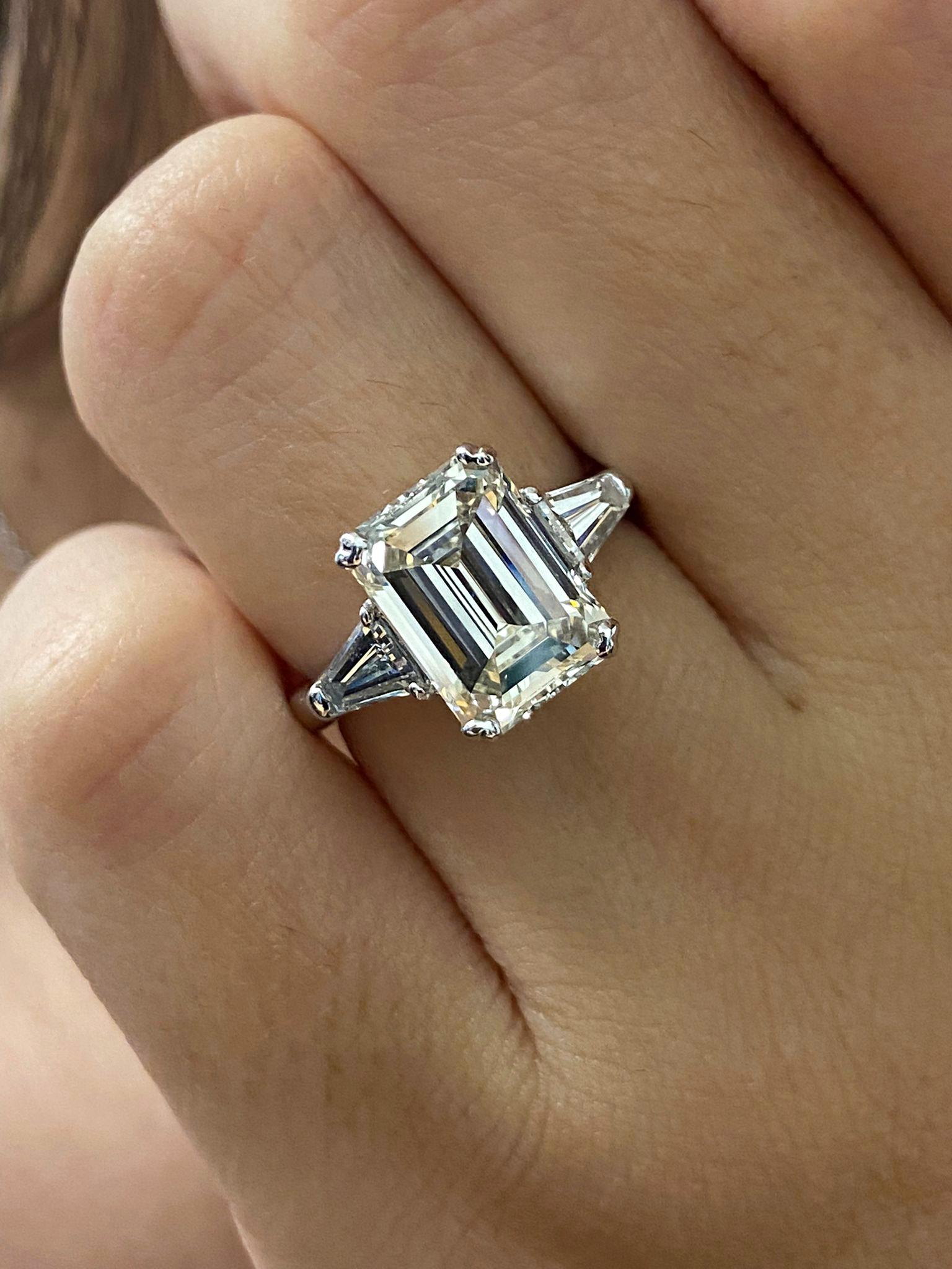 Women's GIA 3.75ctw Estate Vintage Emerald Cut Diamond 3Stone Engagement Wedding Ring WG