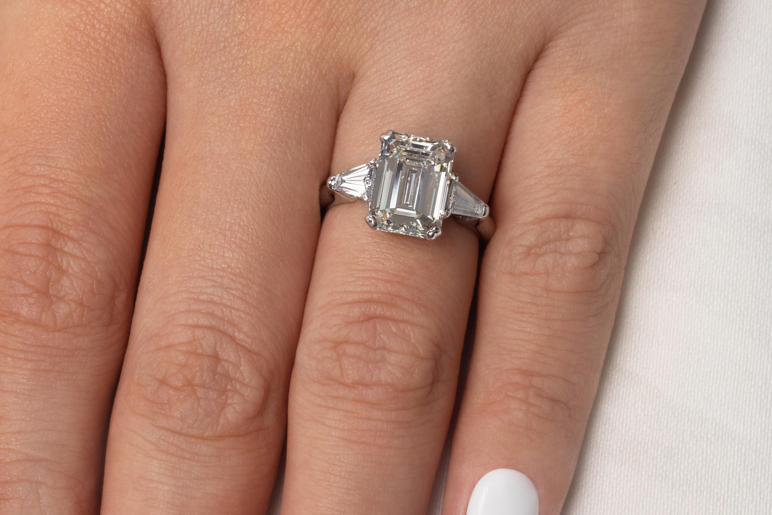 GIA 3.75ctw Estate Vintage Emerald Cut Diamond 3Stone Engagement Wedding Ring WG 1