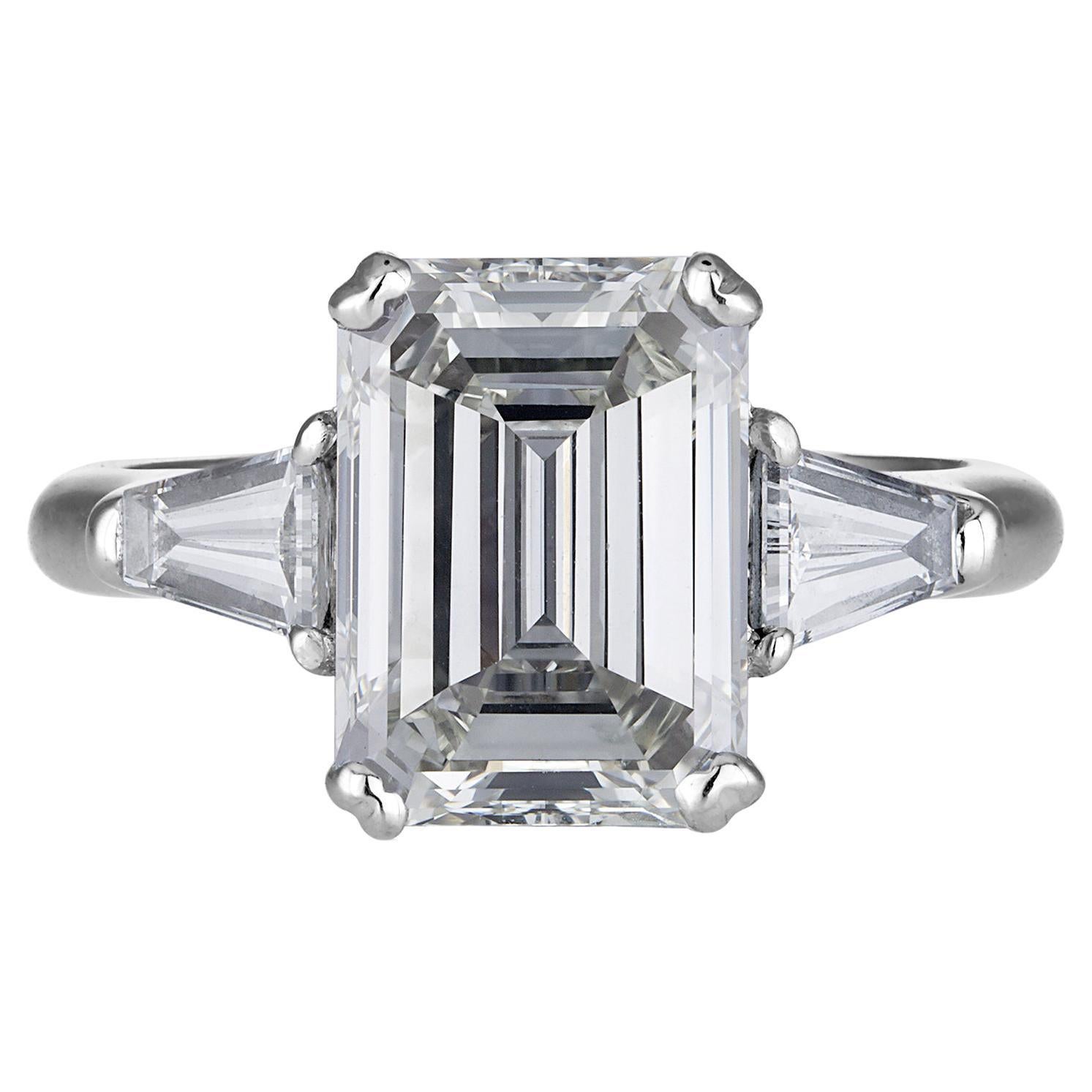 GIA 3.75ctw Estate Vintage Emerald Cut Diamond 3Stone Engagement Wedding Ring WG