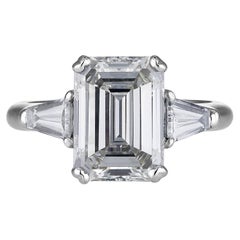 GIA 3.75ctw Estate Vintage Emerald Cut Diamond 3Stone Engagement Wedding Ring WG