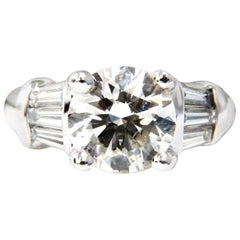GIA 3.77 Carat Traditional Round Baguettes Diamond Ring Platinum VS2 K*