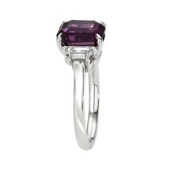GIA 3.78ct Emerald Cut Pinkish Purple Sapphire Platinum Engagement Ring Merkaba