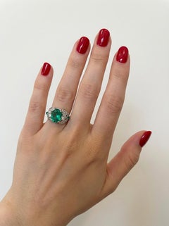 GIA 3.80 Carat Colombian Emerald Diamond 18K White Gold Ring