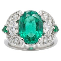 GIA 3.80 Carat Colombian Emerald Diamond 18K White Gold Ring