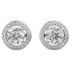 GIA 3.80 Cts D VVS1 Round Brilliant Diamonds Halo Stud Earrings 18K White Gold