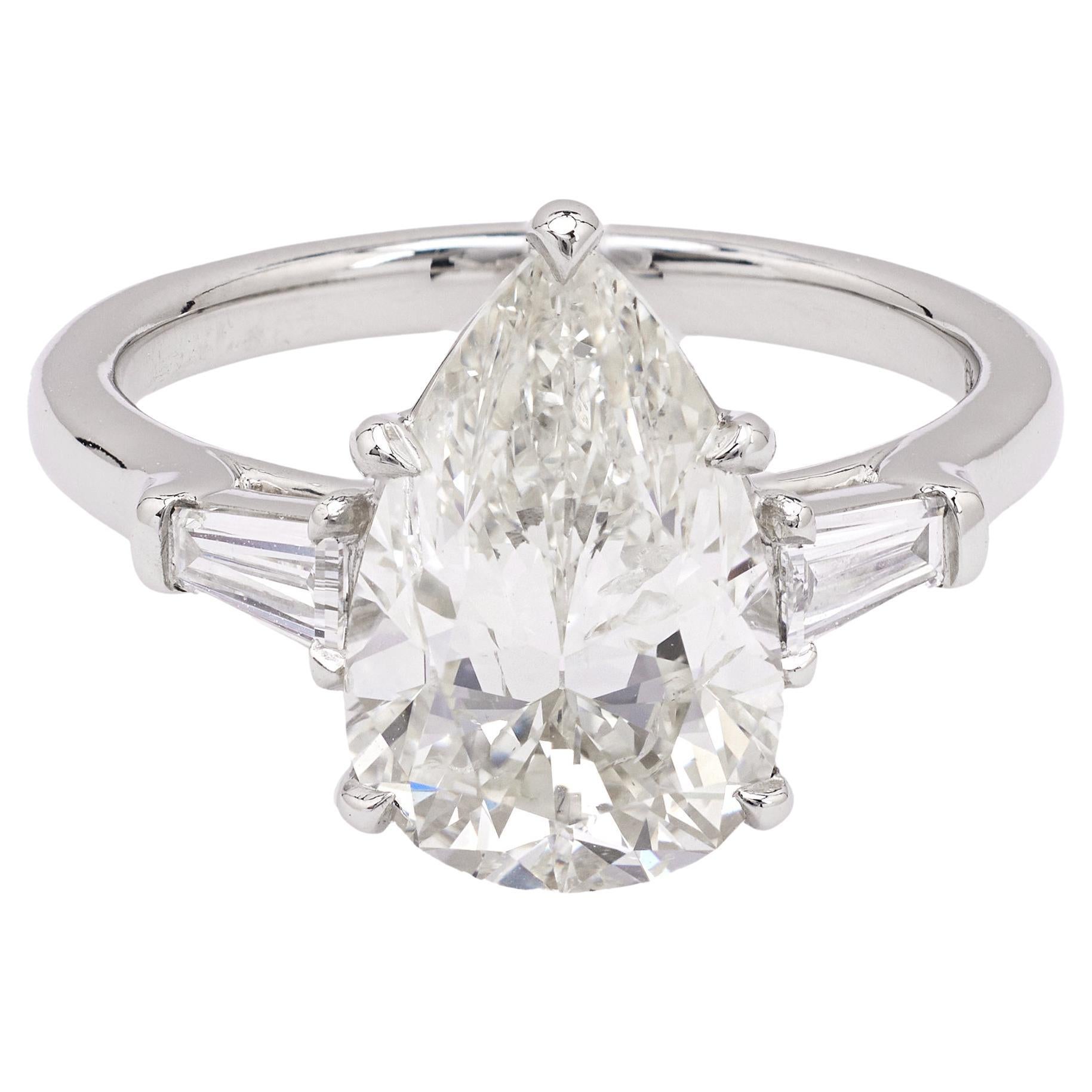 GIA 3.82 Carat Pear Cut Diamond Platinum Ring For Sale