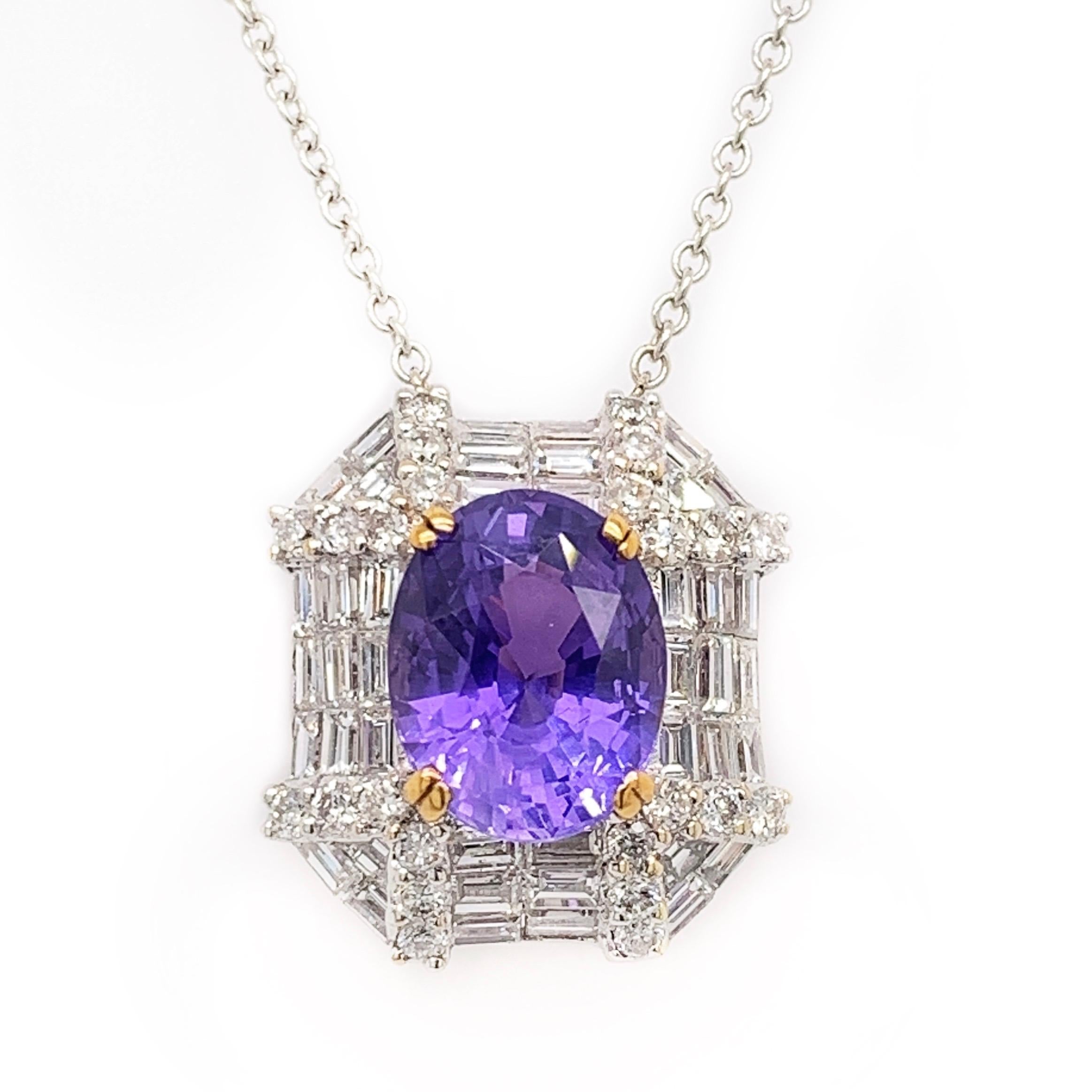 Oval Cut GIA 3.83 Carat Unheated Violet-Purple Sapphire Pendant Necklace