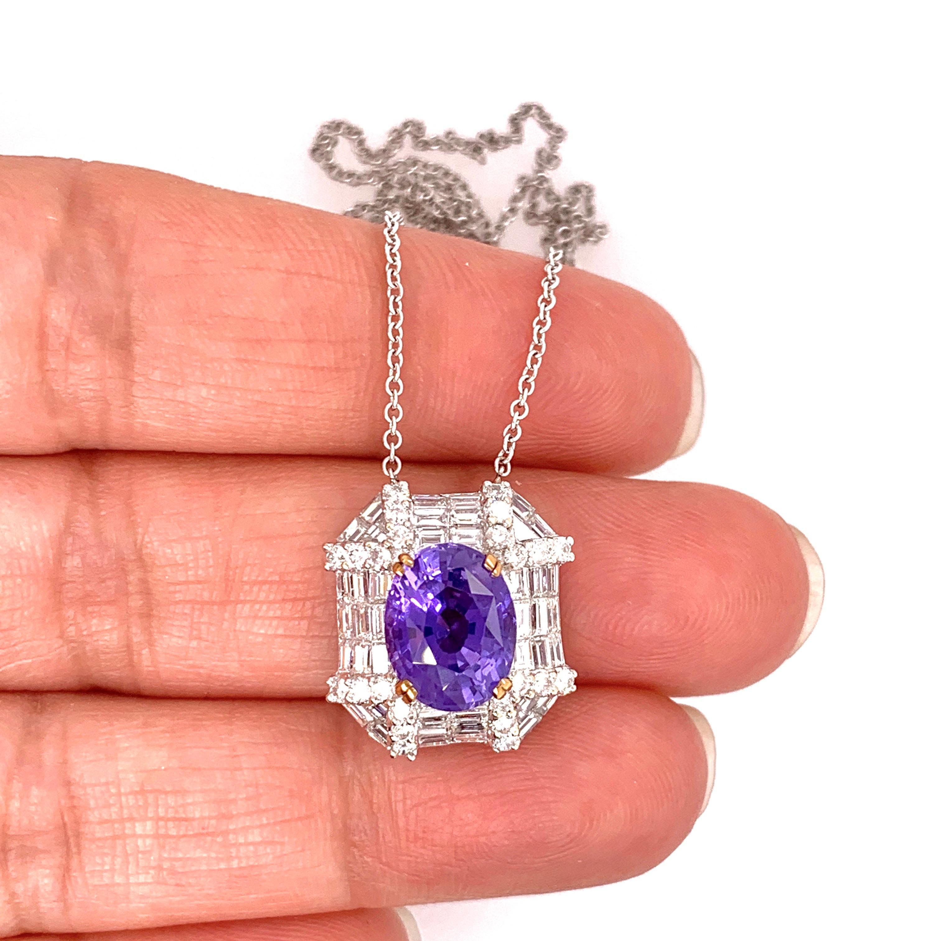GIA 3.83 Carat Unheated Violet-Purple Sapphire Pendant Necklace In New Condition In Richmond, BC