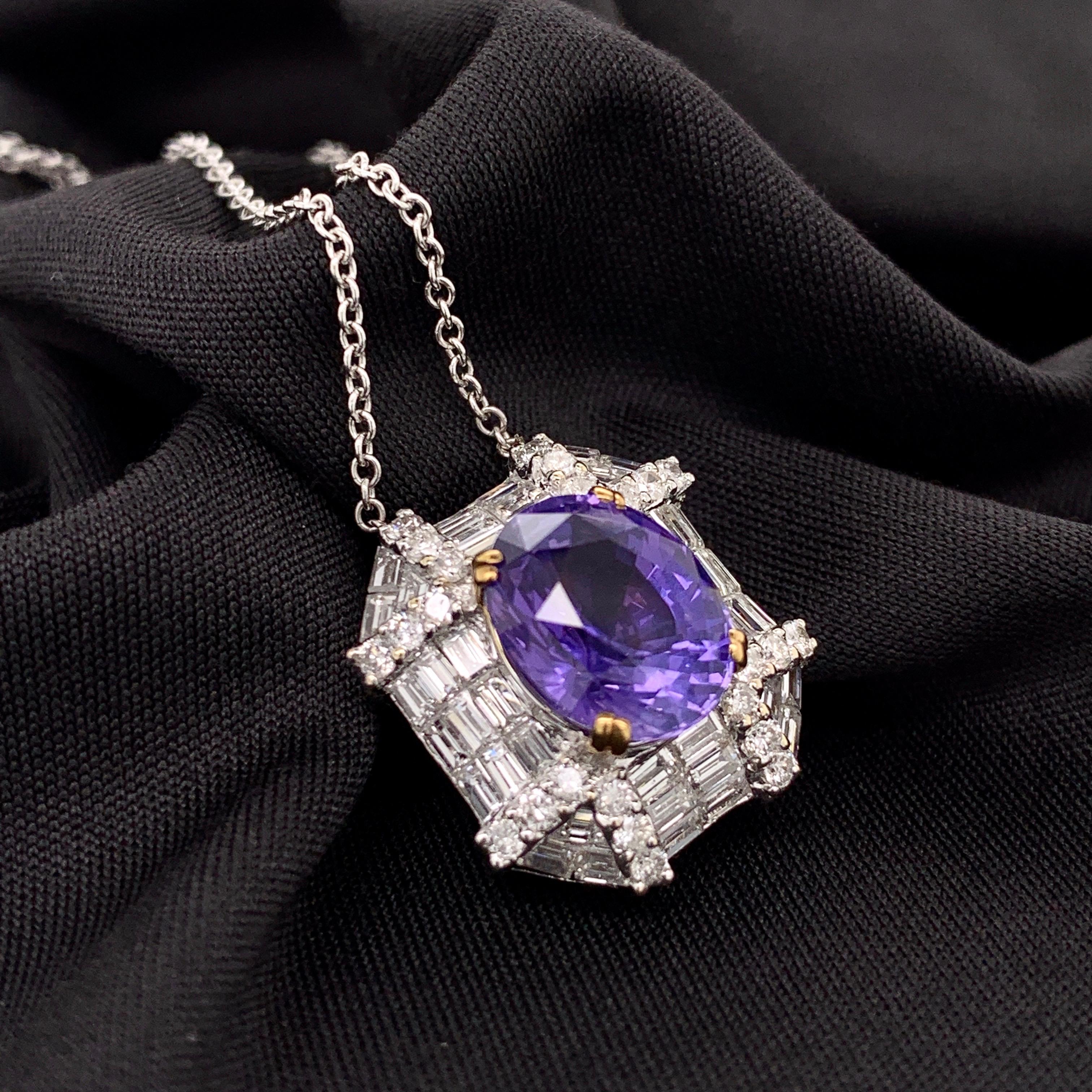 Women's or Men's GIA 3.83 Carat Unheated Violet-Purple Sapphire Pendant Necklace