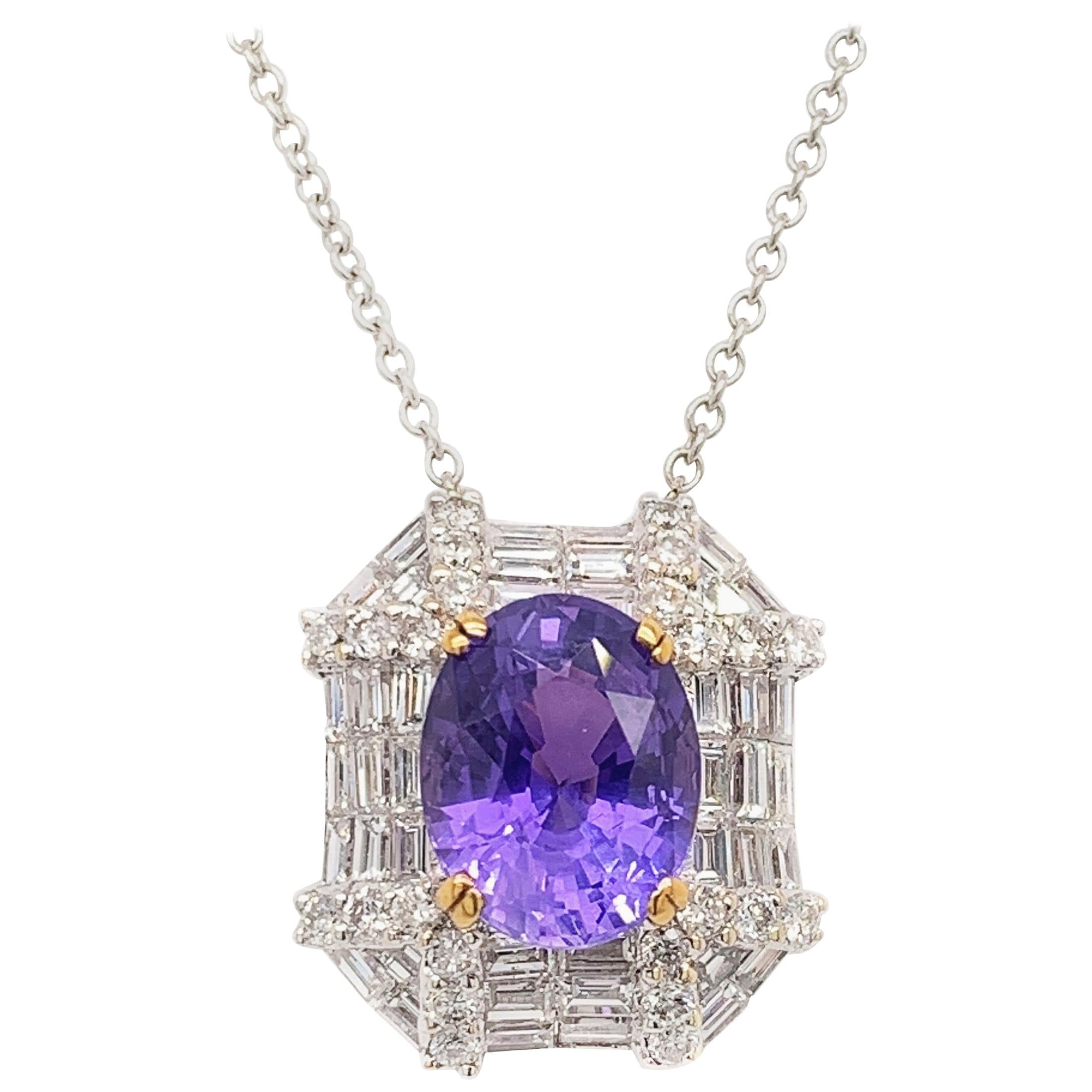 GIA 3.83 Carat Unheated Violet-Purple Sapphire Pendant Necklace