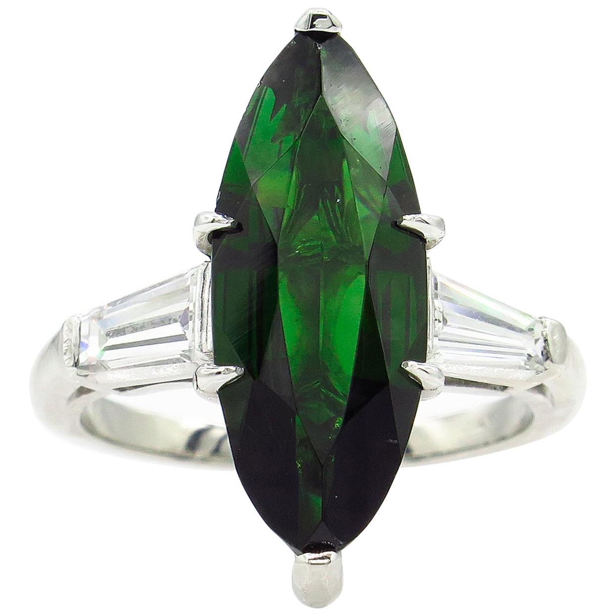 GIA 3.85 Carat Green Tourmaline Diamond Engagement Wedding Platinum Ring