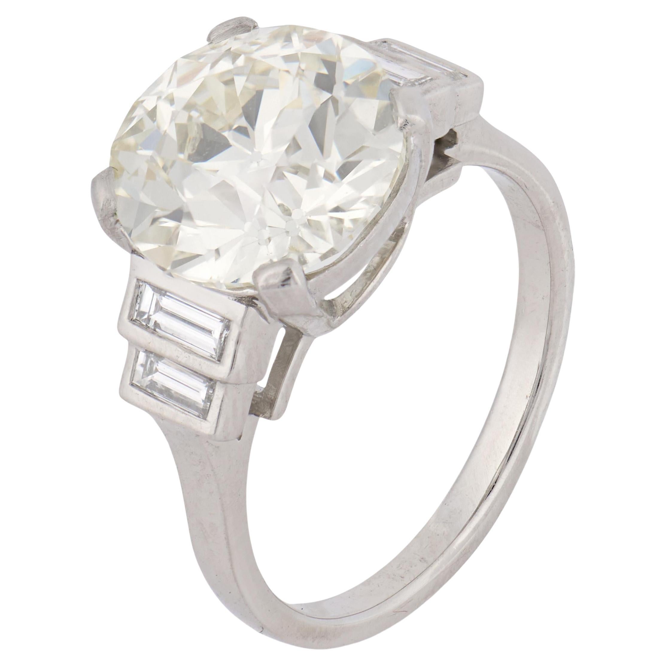 GIA Anillo de compromiso de platino con diamante talla europea antigua de 3.85 quilates