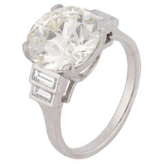 GIA Anillo de compromiso de platino con diamante talla europea antigua de 3.85 quilates