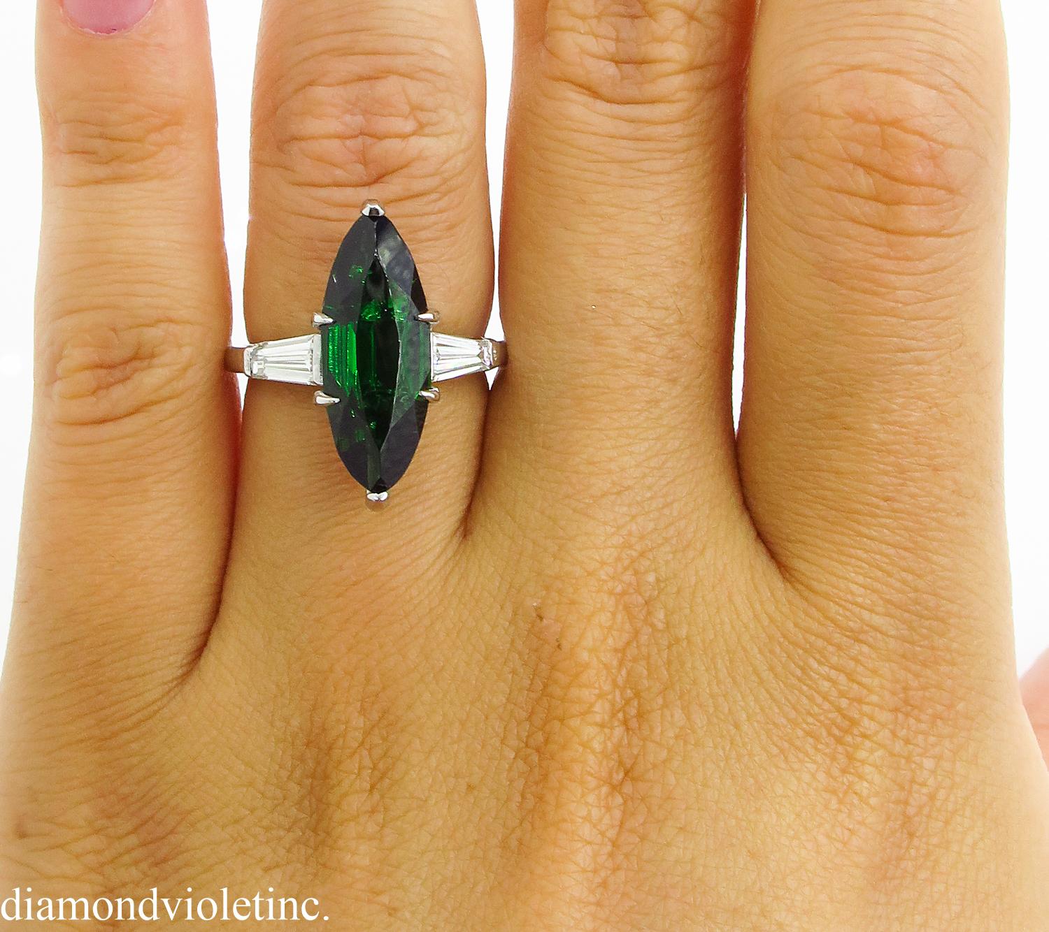 GIA 3.85 Carat Green Tourmaline Diamond Engagement Wedding Platinum Ring 5