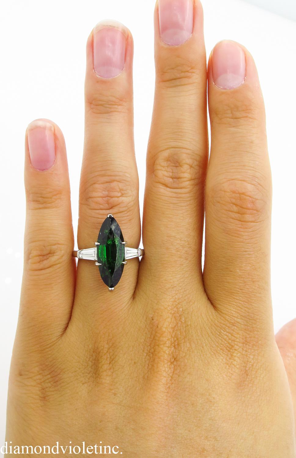 GIA 3.85 Carat Green Tourmaline Diamond Engagement Wedding Platinum Ring 6