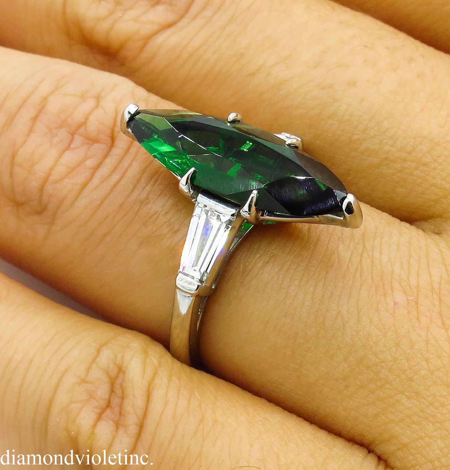 GIA 3.85 Carat Green Tourmaline Diamond Engagement Wedding Platinum Ring 8