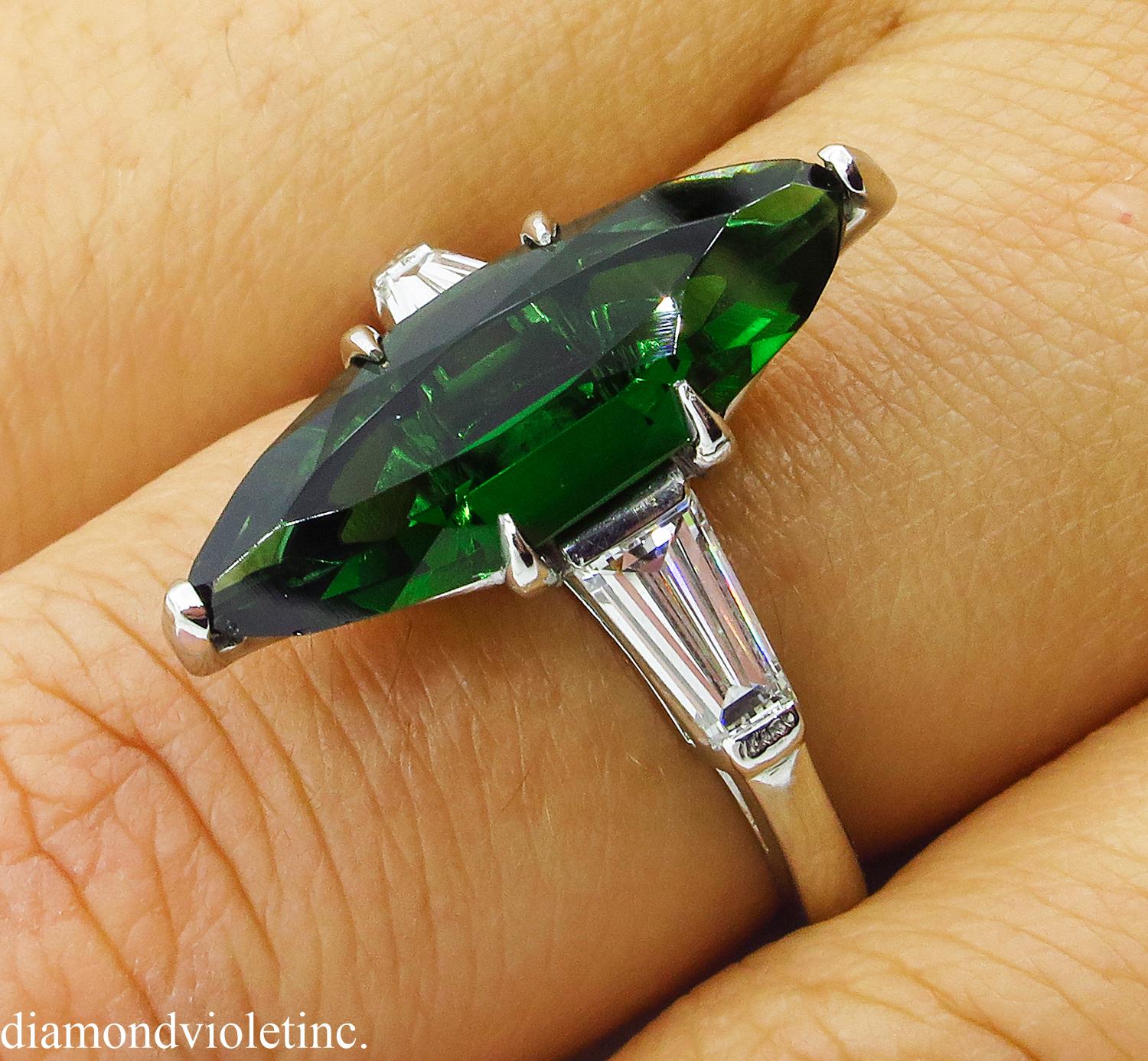 GIA 3.85 Carat Green Tourmaline Diamond Engagement Wedding Platinum Ring 9