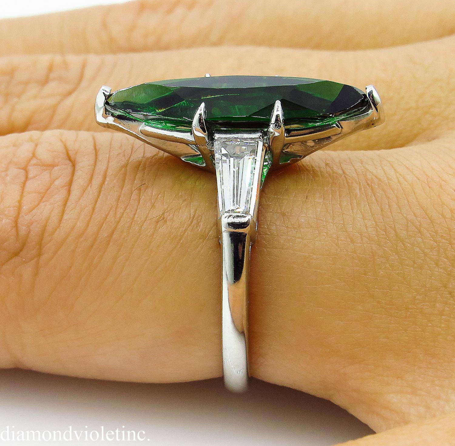 GIA 3.85 Carat Green Tourmaline Diamond Engagement Wedding Platinum Ring 11