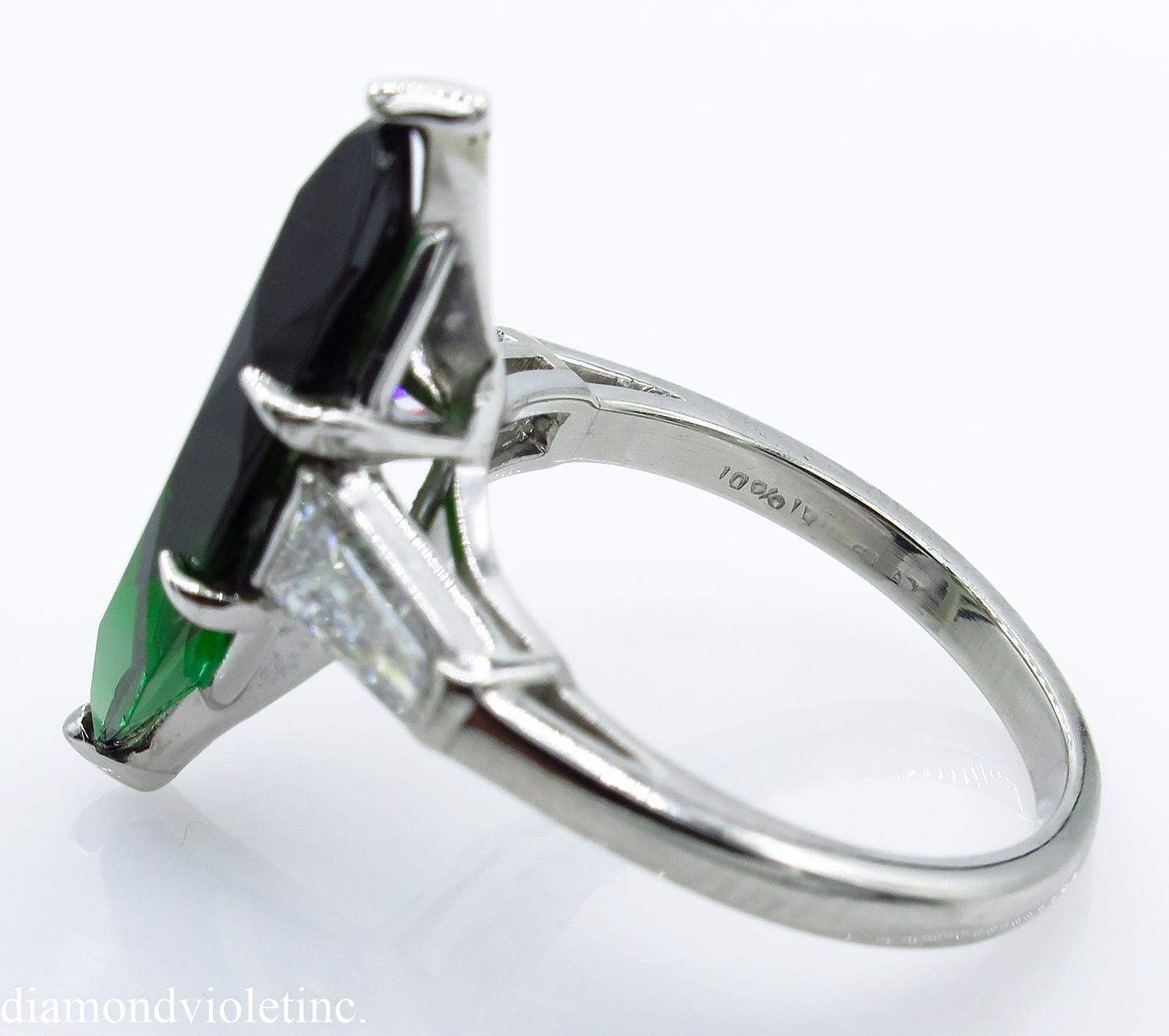 Women's GIA 3.85 Carat Green Tourmaline Diamond Engagement Wedding Platinum Ring