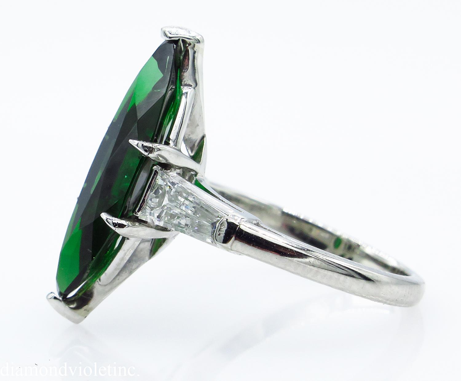 GIA 3.85 Carat Green Tourmaline Diamond Engagement Wedding Platinum Ring 1