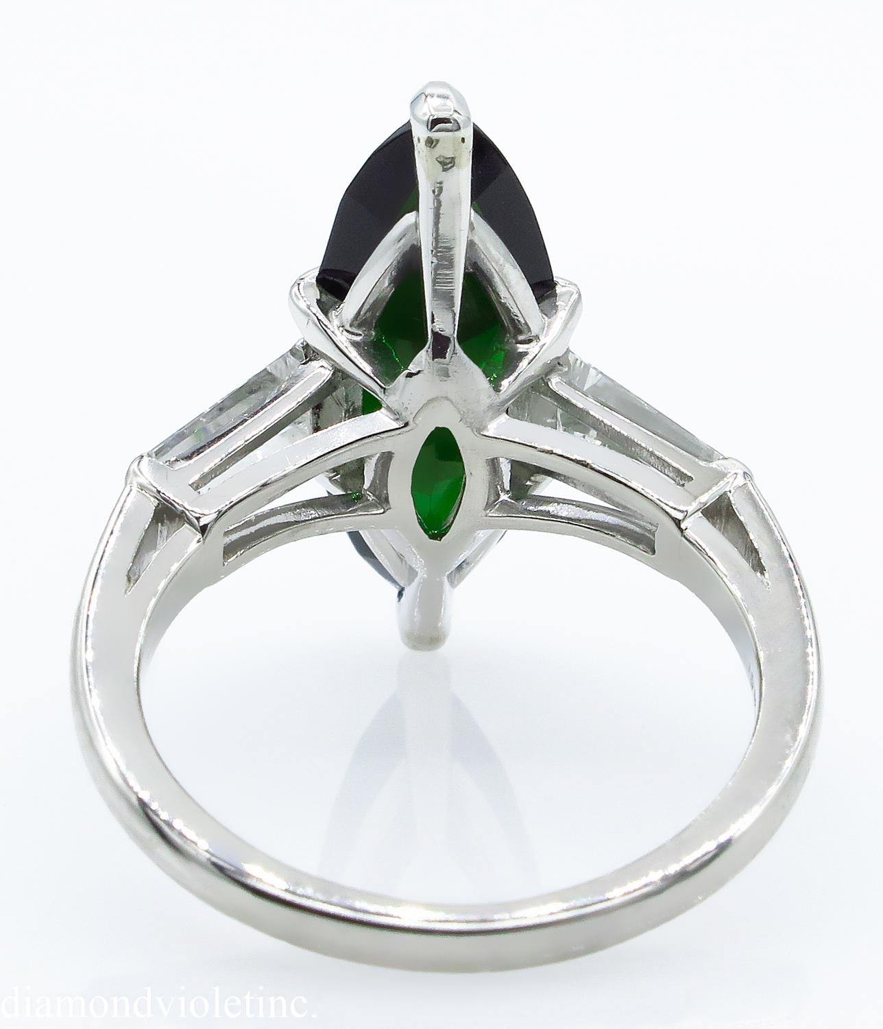 GIA 3.85 Carat Green Tourmaline Diamond Engagement Wedding Platinum Ring 2