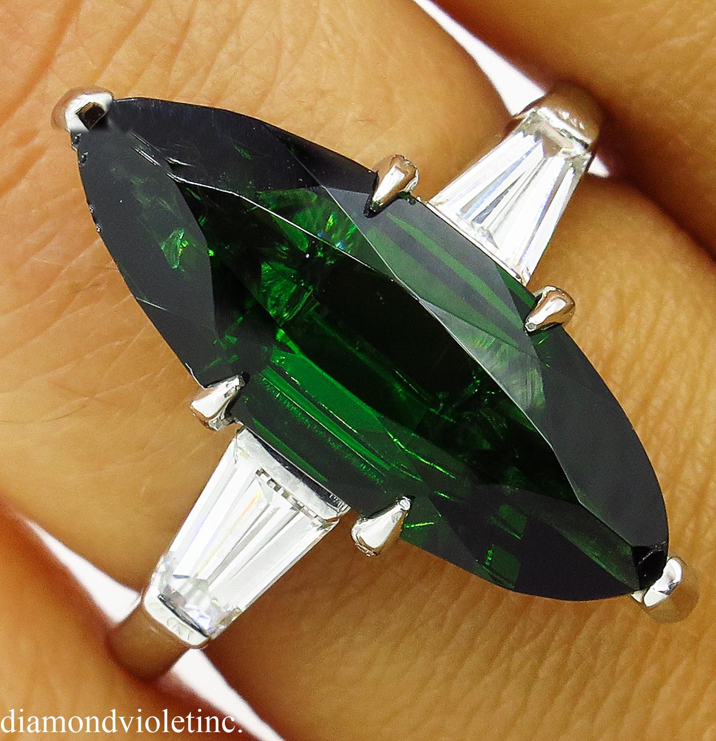 GIA 3.85 Carat Green Tourmaline Diamond Engagement Wedding Platinum Ring 4