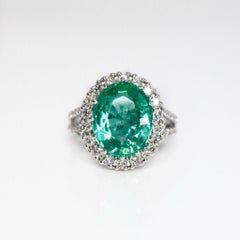 GIA 3.86 Ct 14K White Gold Colombia Color Emerald&Diamond Engagement Ring