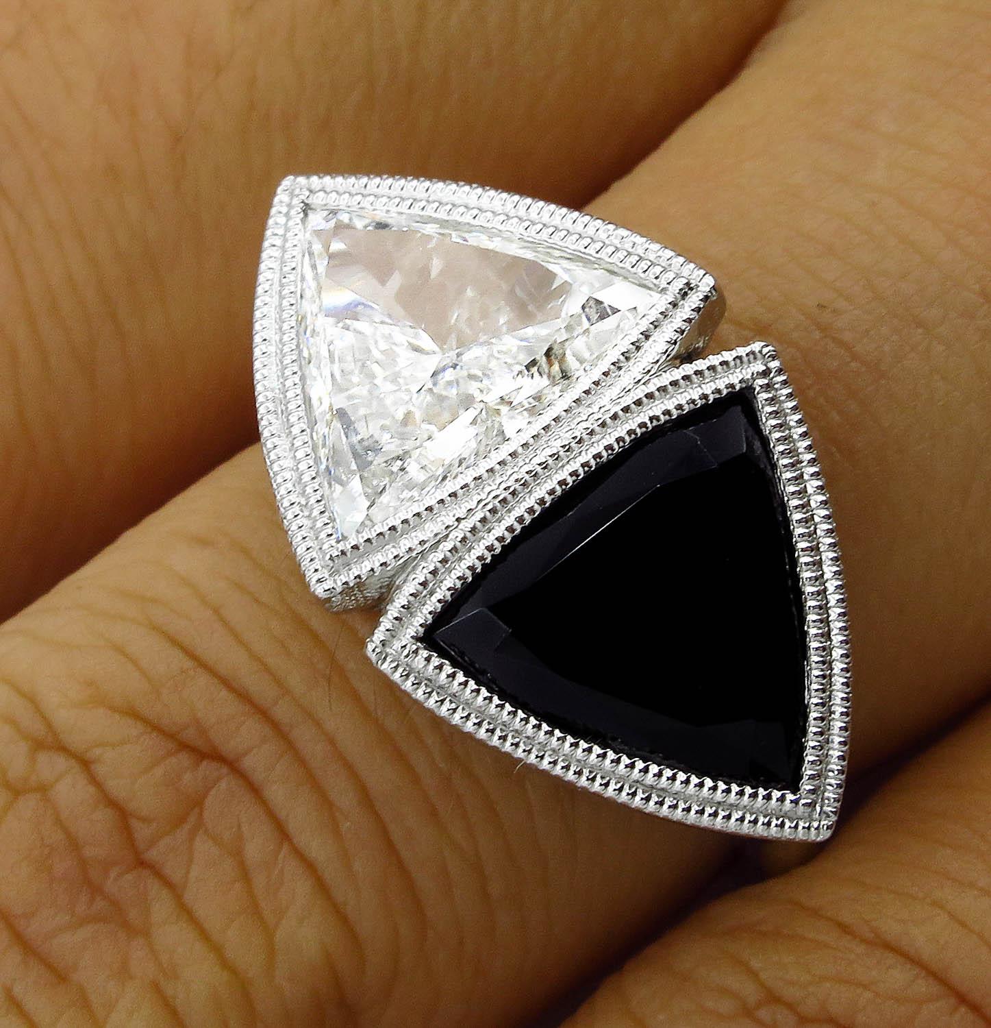 GIA 3.88 Carat Crossover Bypass Diamond Onyx Engagement Wedding Platinum Ring 7
