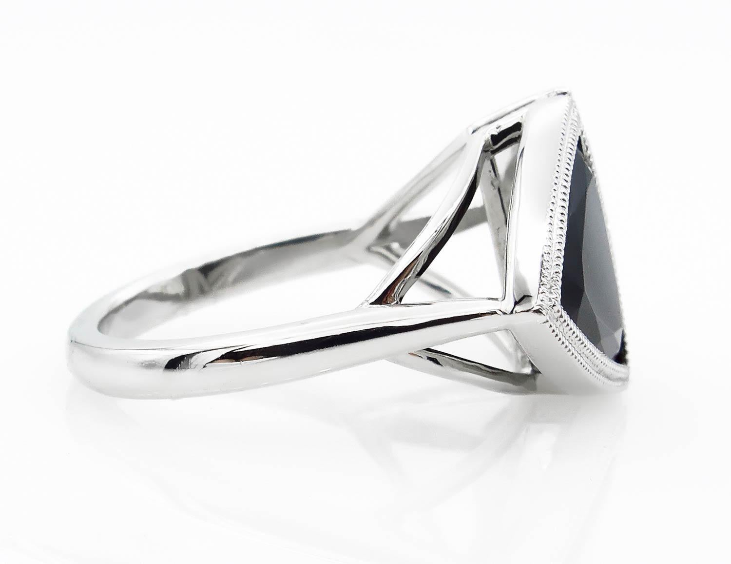 GIA 3.88 Carat Crossover Bypass Diamond Onyx Engagement Wedding Platinum Ring 1