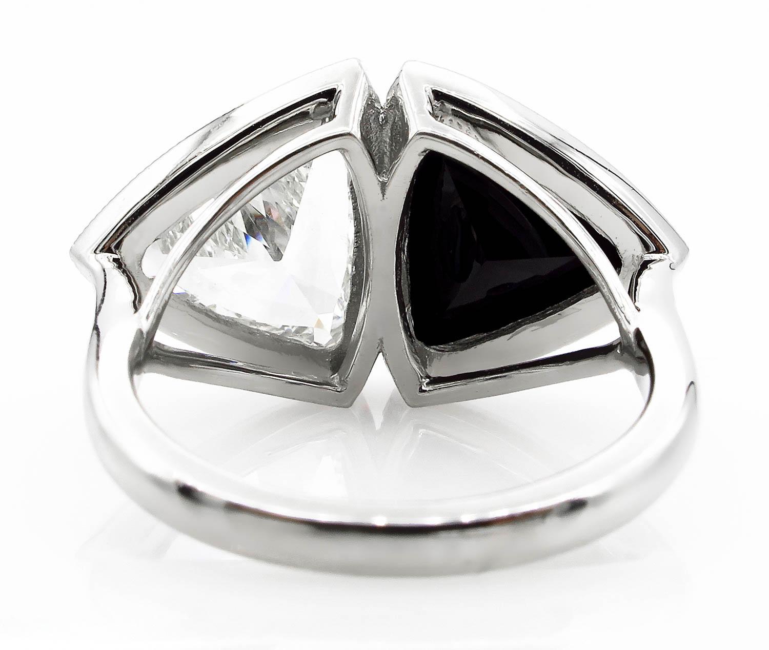 GIA 3.88 Carat Crossover Bypass Diamond Onyx Engagement Wedding Platinum Ring 2