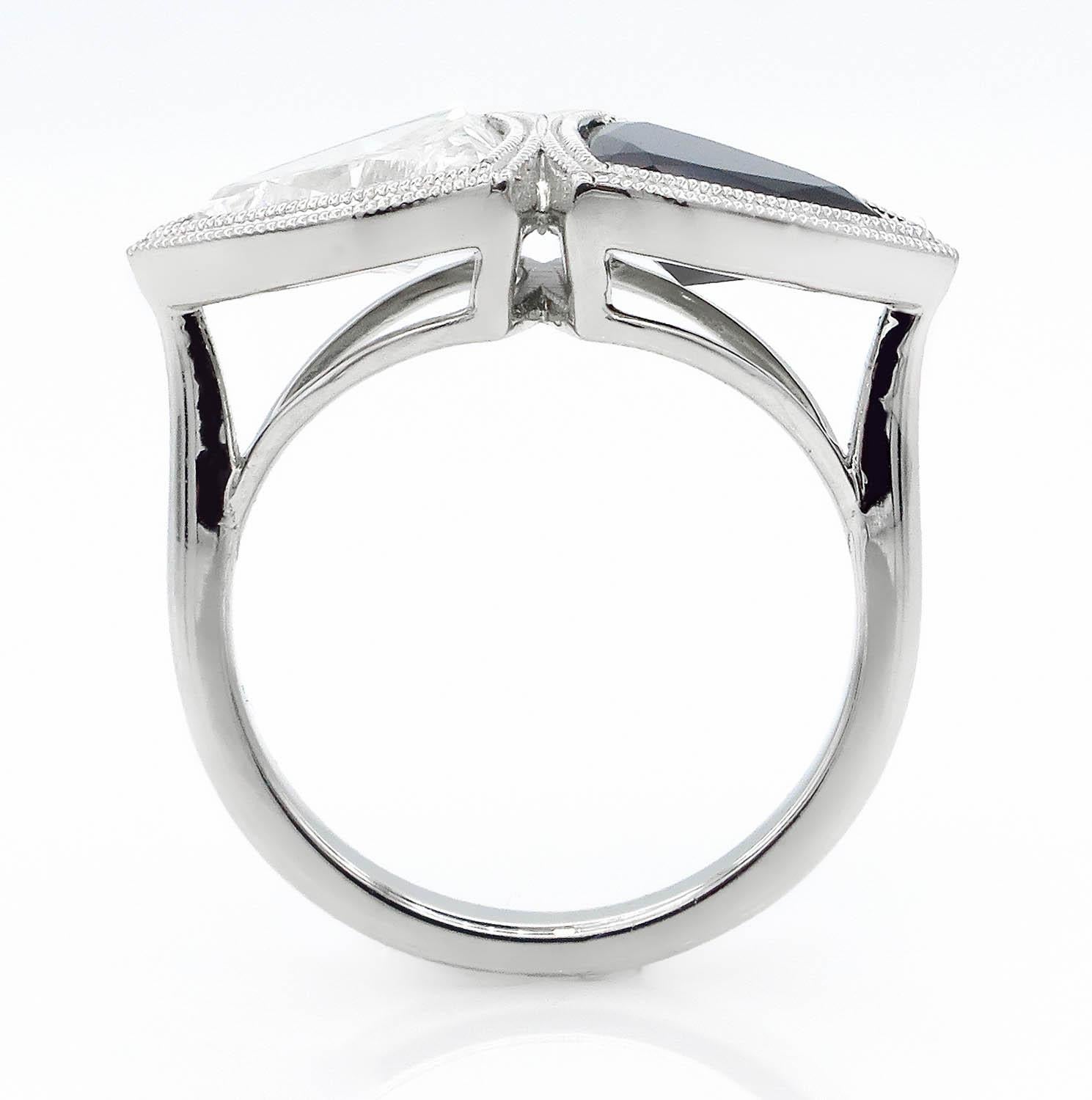 GIA 3.88 Carat Crossover Bypass Diamond Onyx Engagement Wedding Platinum Ring 3