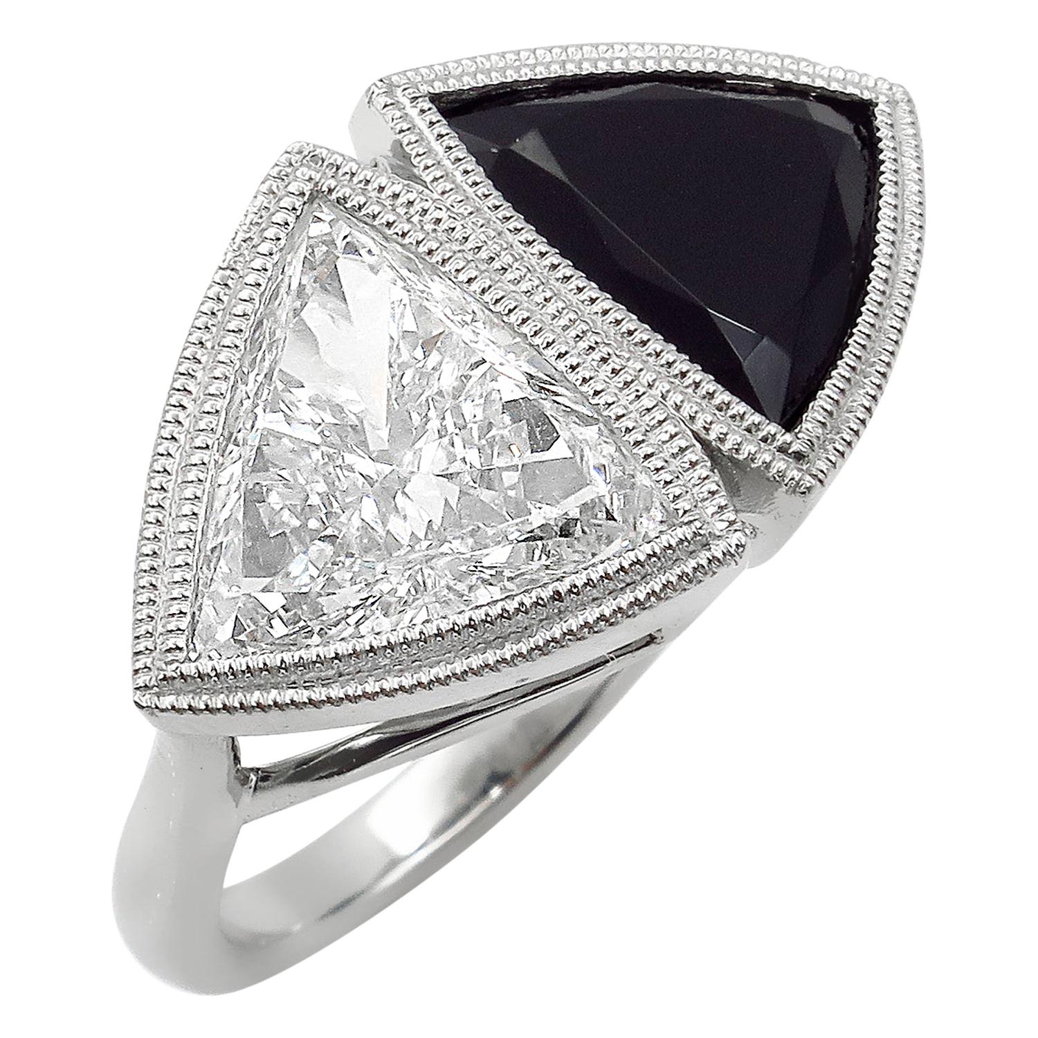 GIA 3.88 Carat Crossover Bypass Diamond Onyx Engagement Wedding Platinum Ring