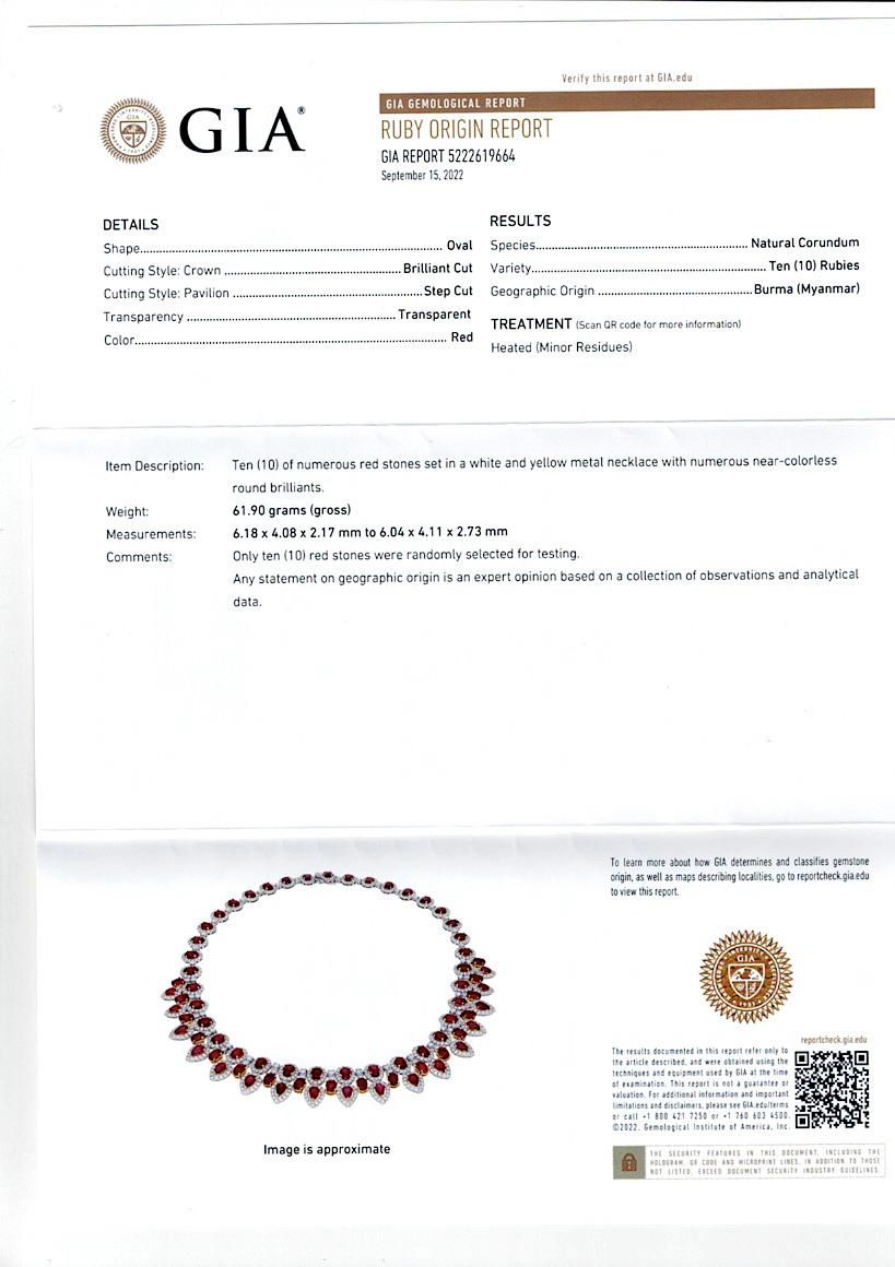 Pear Cut Roman Malakov, GIA Certified 38.92 Carat Burmese Ruby with Diamond Halo Necklace For Sale