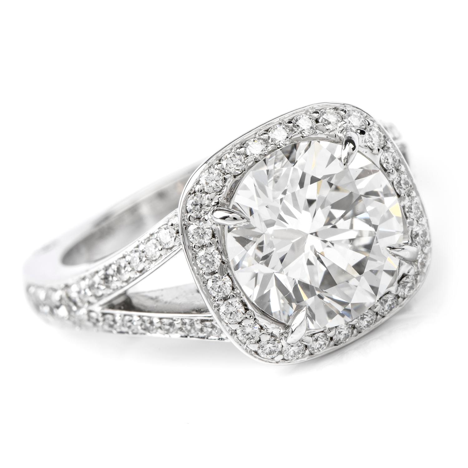GIA 3.89 Carat Round Diamond G-VVS2 Platinum Diamond Engagment Ring In New Condition In Miami, FL