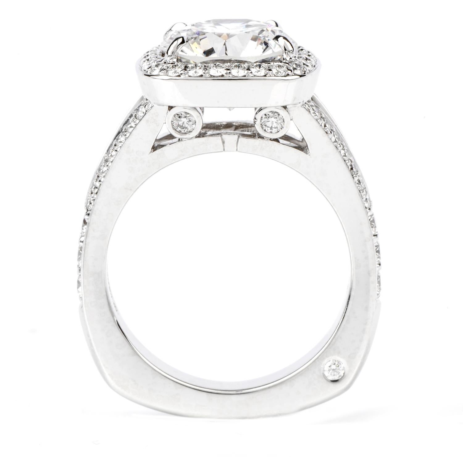 Women's or Men's GIA 3.89 Carat Round Diamond G-VVS2 Platinum Diamond Engagment Ring