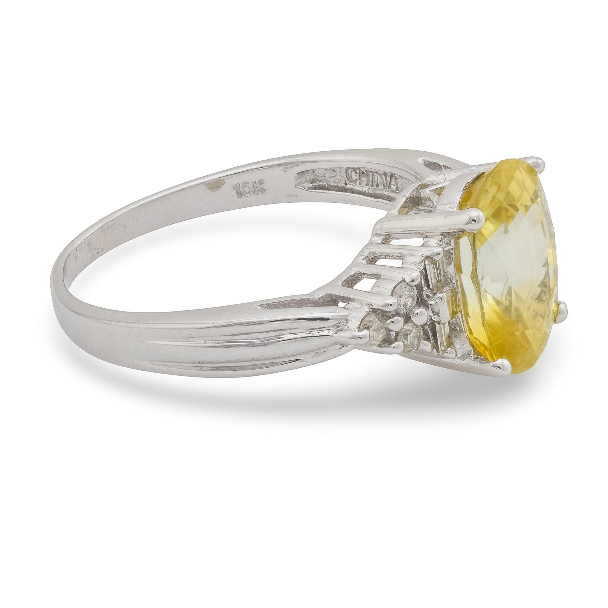 Contemporary GIA 3.90 carat Ceylon no heat yellow sapphire diamond 10k white gold ring For Sale