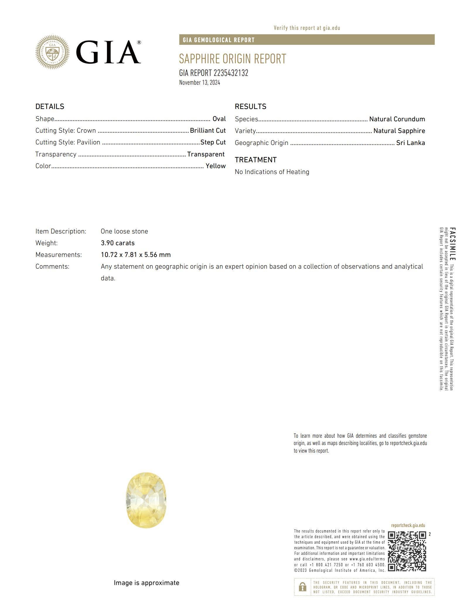 GIA 3.90 carat Ceylon no heat yellow sapphire diamond 10k white gold ring For Sale 2