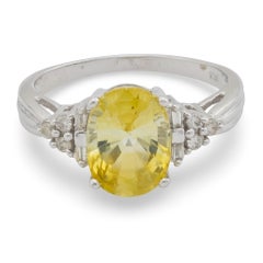 GIA 3.90 carat Ceylon no heat yellow sapphire diamond 10k white gold ring