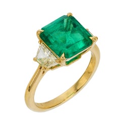 GIA 3.91 carat Colombian emerald diamond 18k yellow gold ring