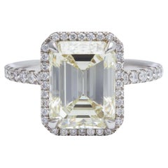 GIA 3.92 Carats Emerald Cut Diamond Pave Cut Diamond Ring