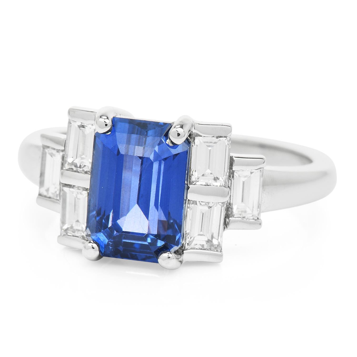 GIA 3.92ct Ceylon Blue Sapphire Diamond Platinum Engagement Ring In Excellent Condition In Miami, FL