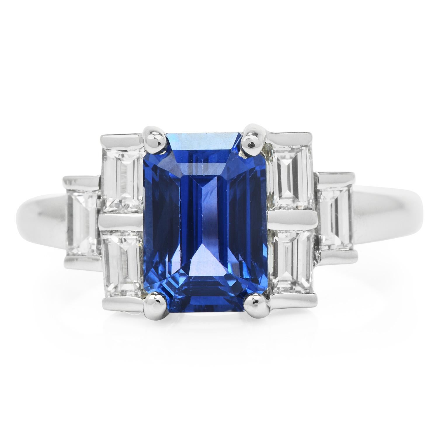 GIA 3.92ct Ceylon Blue Sapphire Diamond Platinum Engagement Ring 1